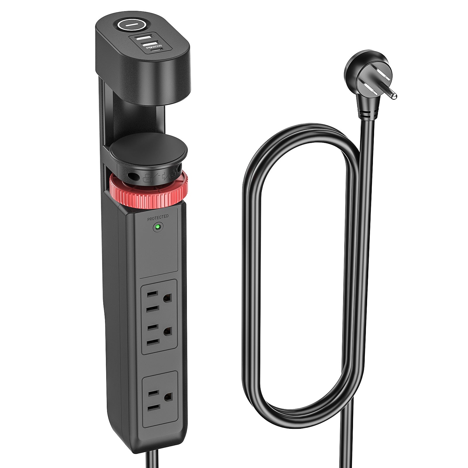 CRST Desk Clamp Power Strip | 3 Outlets + 3 USB (20W USB-C PD), 1020J Surge Protector, No-Drill Mount, 45° Flat Plug, 6ft Cord CRST