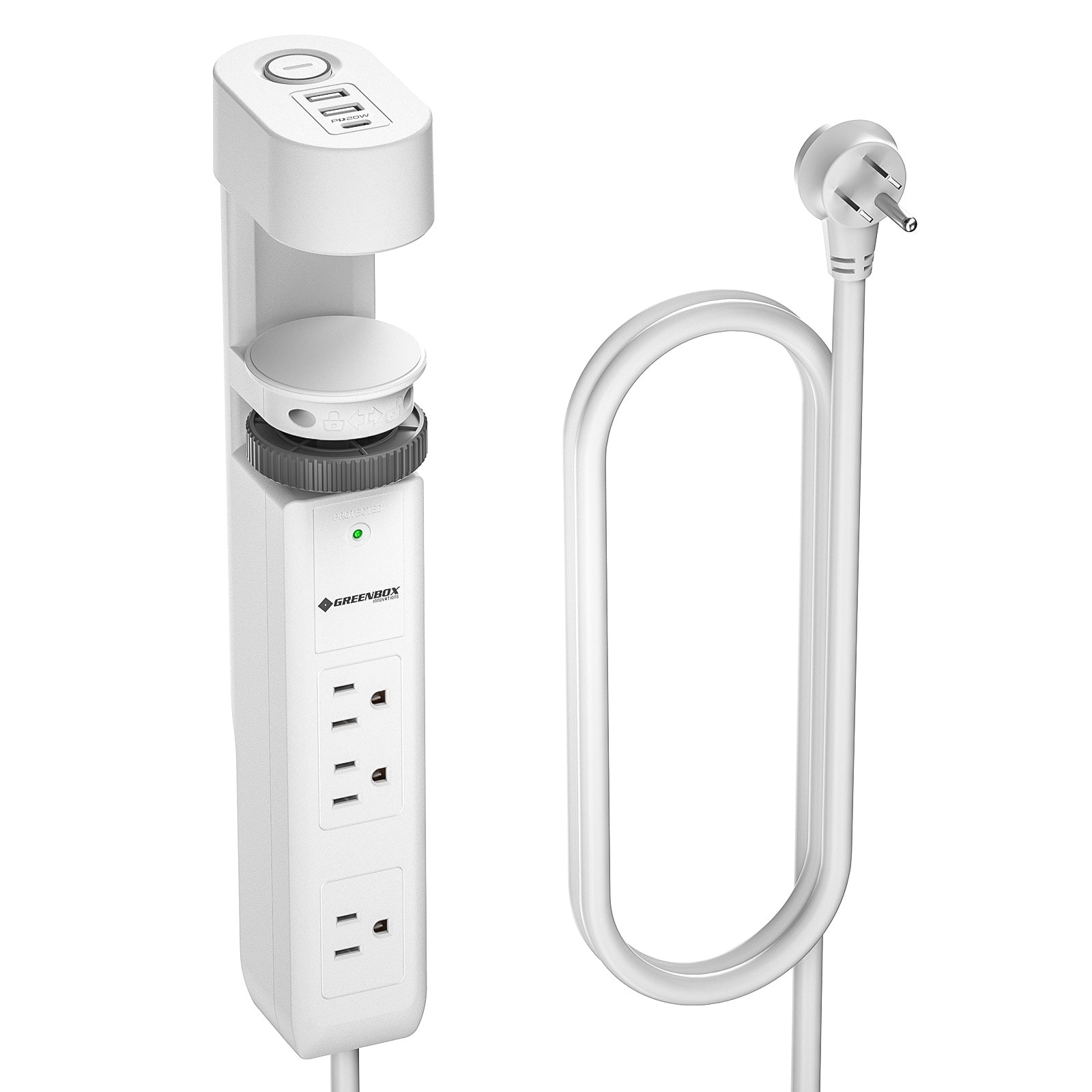 CRST Desk Clamp Power Strip | 3 Outlets + 3 USB (20W USB-C PD), 1020J Surge Protector, No-Drill Mount, 45° Flat Plug, 6ft Cord CRST