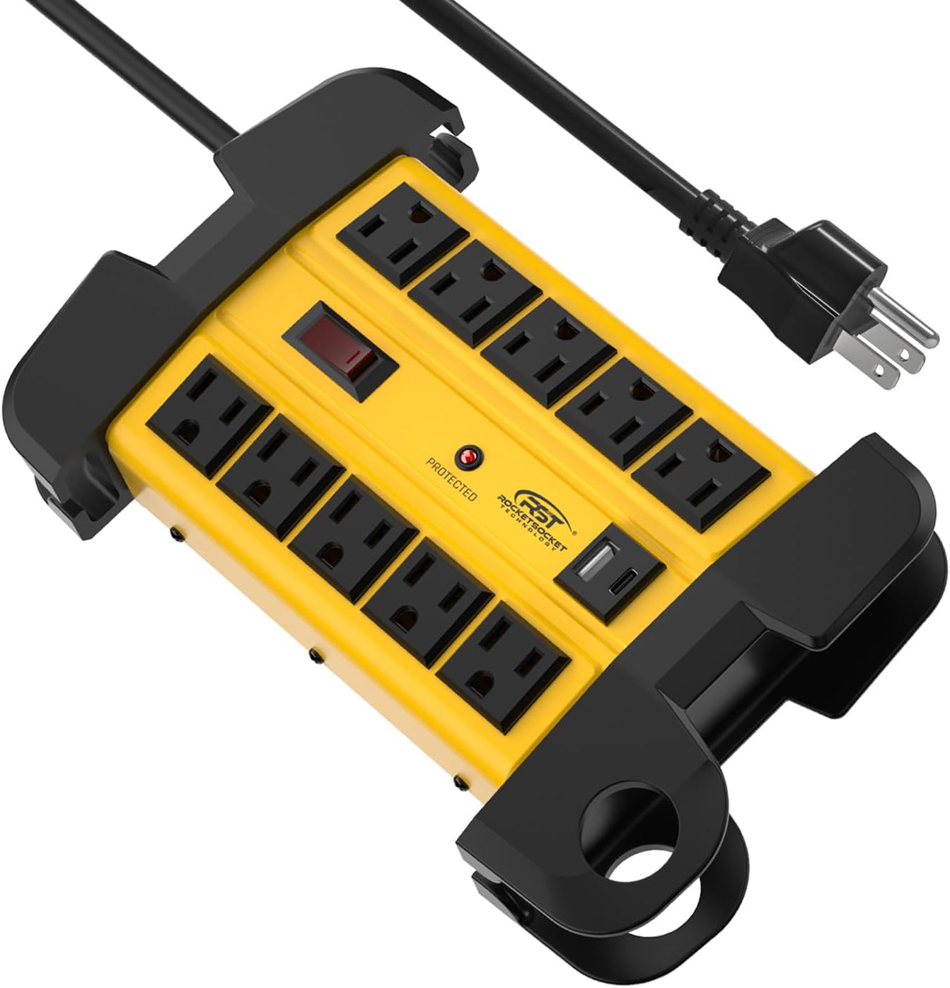 CRST Wide Spaced 8-Outlet Metal Power Strip Surge Protector, 1350 Joules Protection, Dual USB Ports, 15F/6FT Heavy Duty Power Cord with Management Wrap, Wall Mountable Design CRST