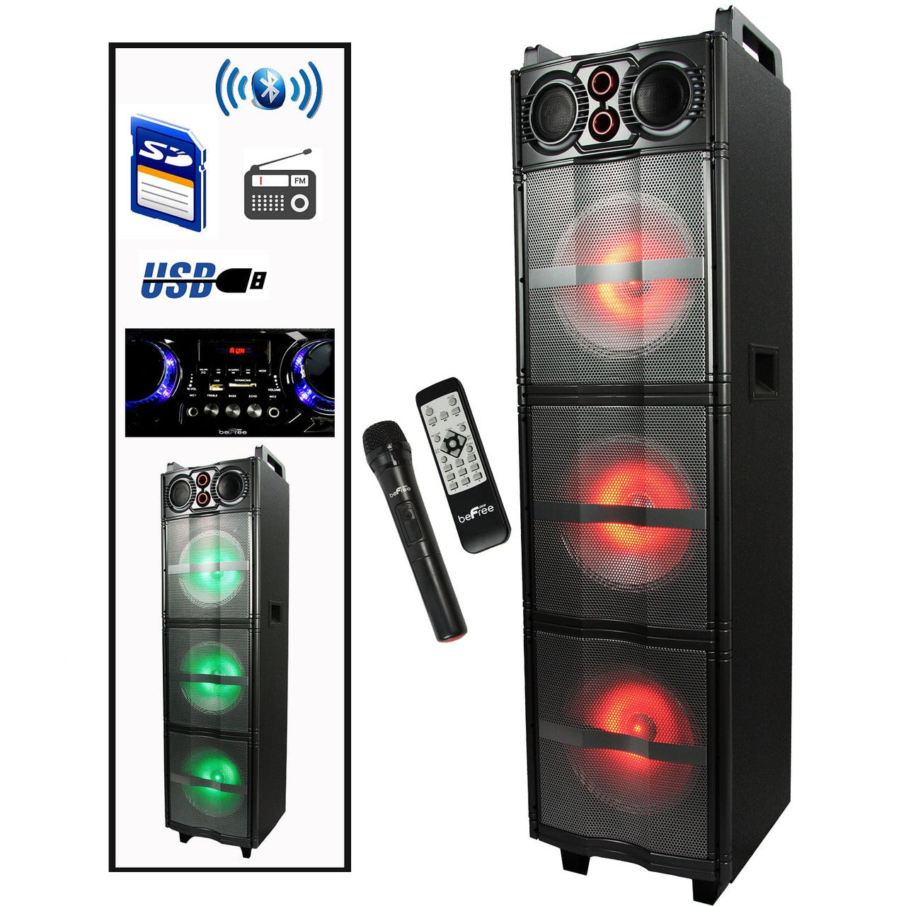 beFree Sound Triple 10 Inch Portable Bluetooth Subwoofer Speaker with Party Lights BEFREE SOUND