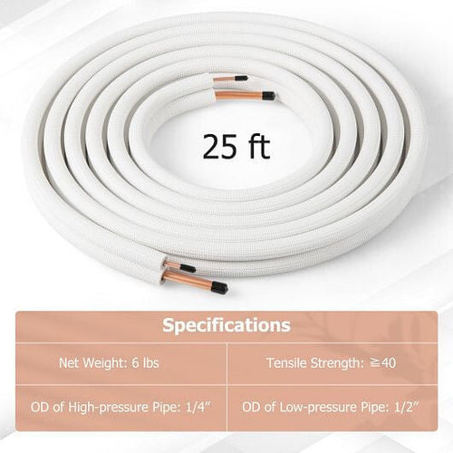 25 Feet Mini Split Line Set with 1/4 Inch and 1/2 Inch O.D. Copper Pipes Tubing Cloud’s Electronics Shop