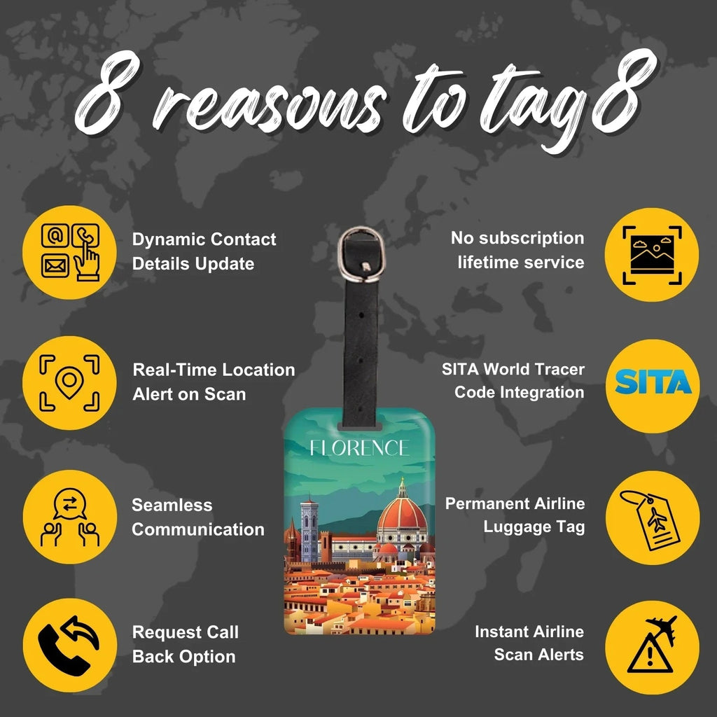 Smart Bag Security Tag - Florence [Pack 2] Global Lost Recovery Service | 2800+ Airports worldwide