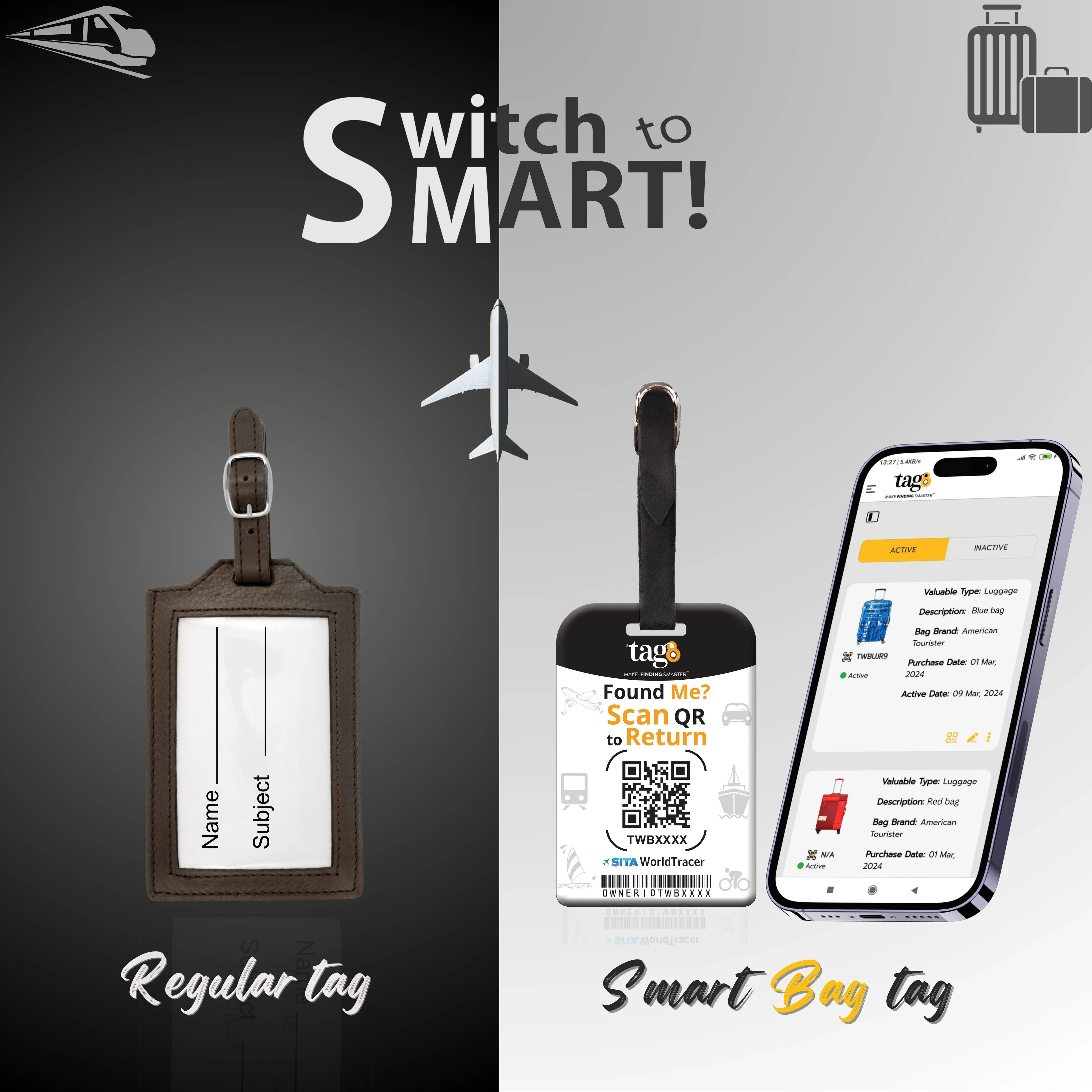 Smart Bag Security Tag - Germany Flag [Pack 2] Global Lost Recovery Service | 2800+ Airports worldwide