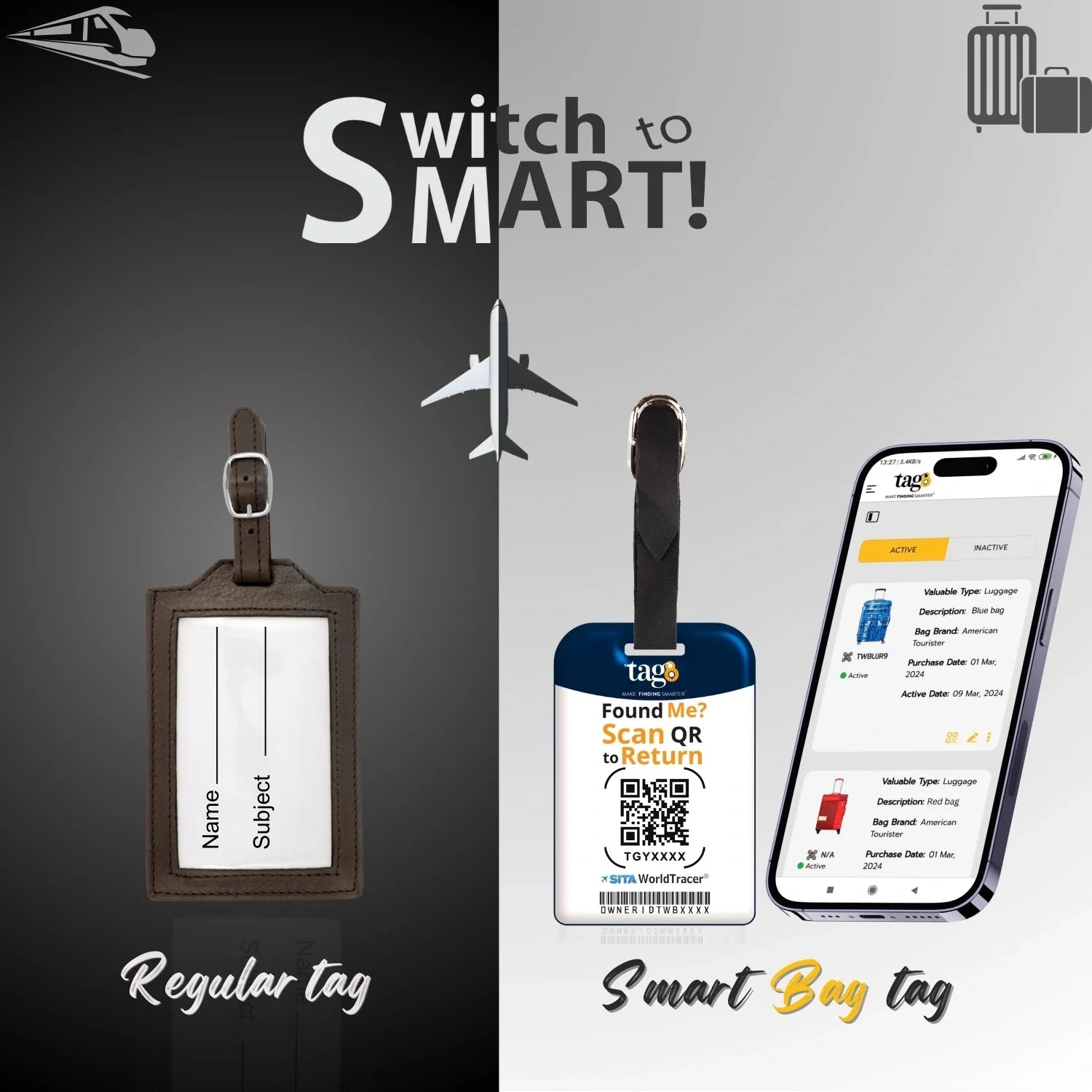 Initials Bag tag X  [pack 2] Global Lost Recovery Service | 2800+ Airports worldwide