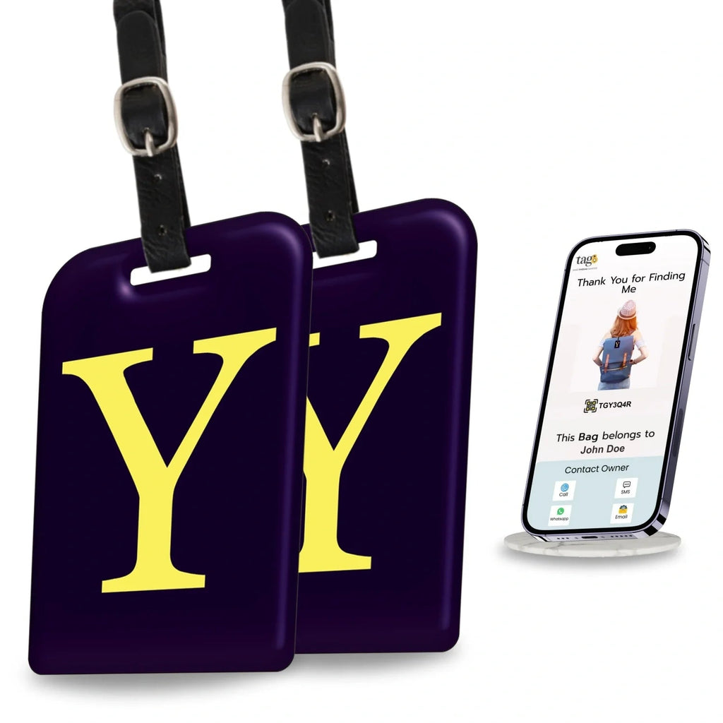 Initials Bag tag Y  [pack 2] Global Lost Recovery Service | 2800+ Airports worldwide