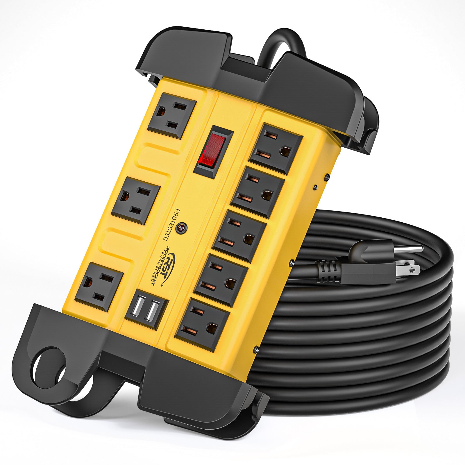 CRST Wide Spaced 8-Outlet Metal Power Strip Surge Protector, 1350 Joules Protection, Dual USB Ports, 15F/6FT Heavy Duty Power Cord with Management Wrap, Wall Mountable Design CRST