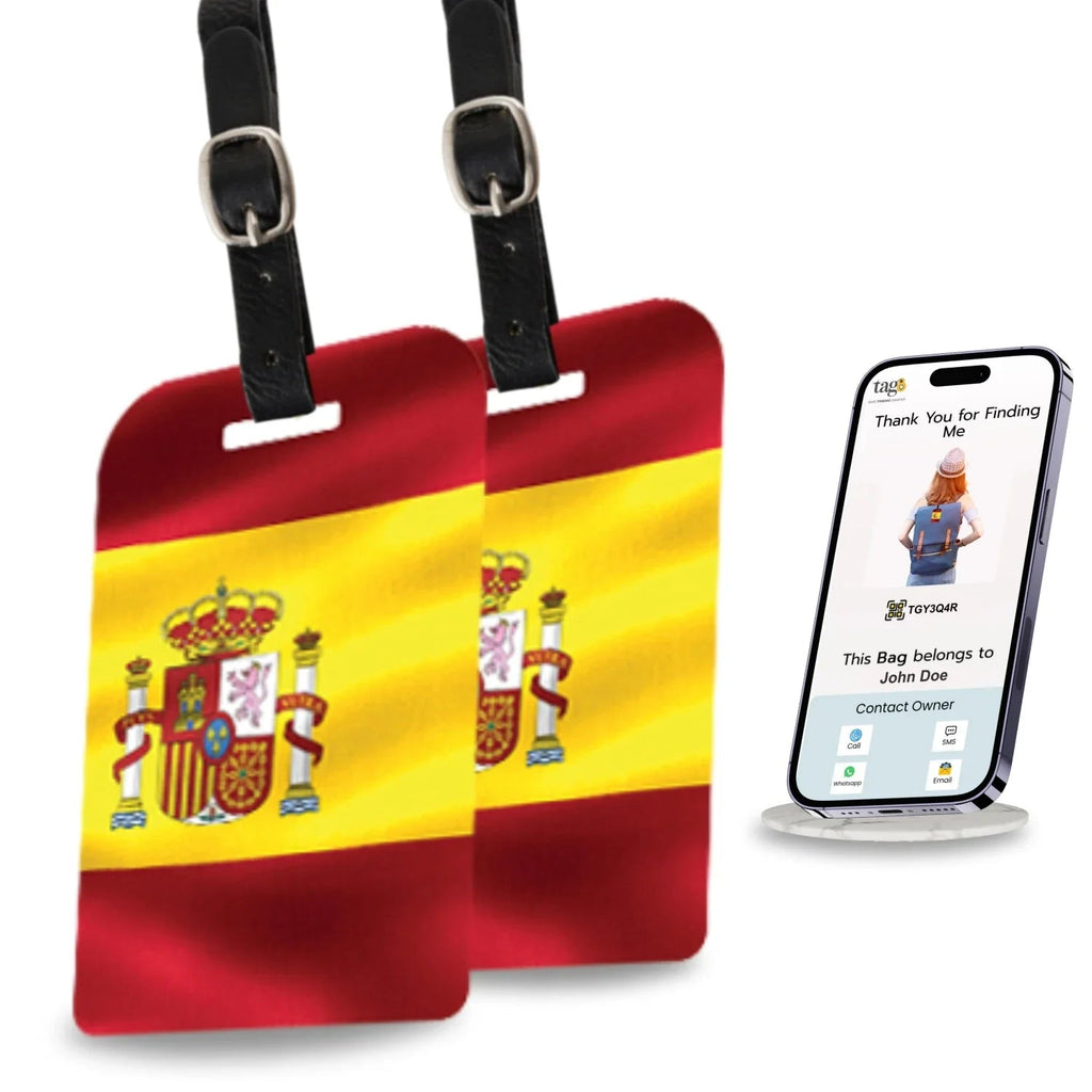 Smart Bag Security Tag - Spain Flag [Pack 2] Global Lost Recovery Service | 2800+ Airports worldwide
