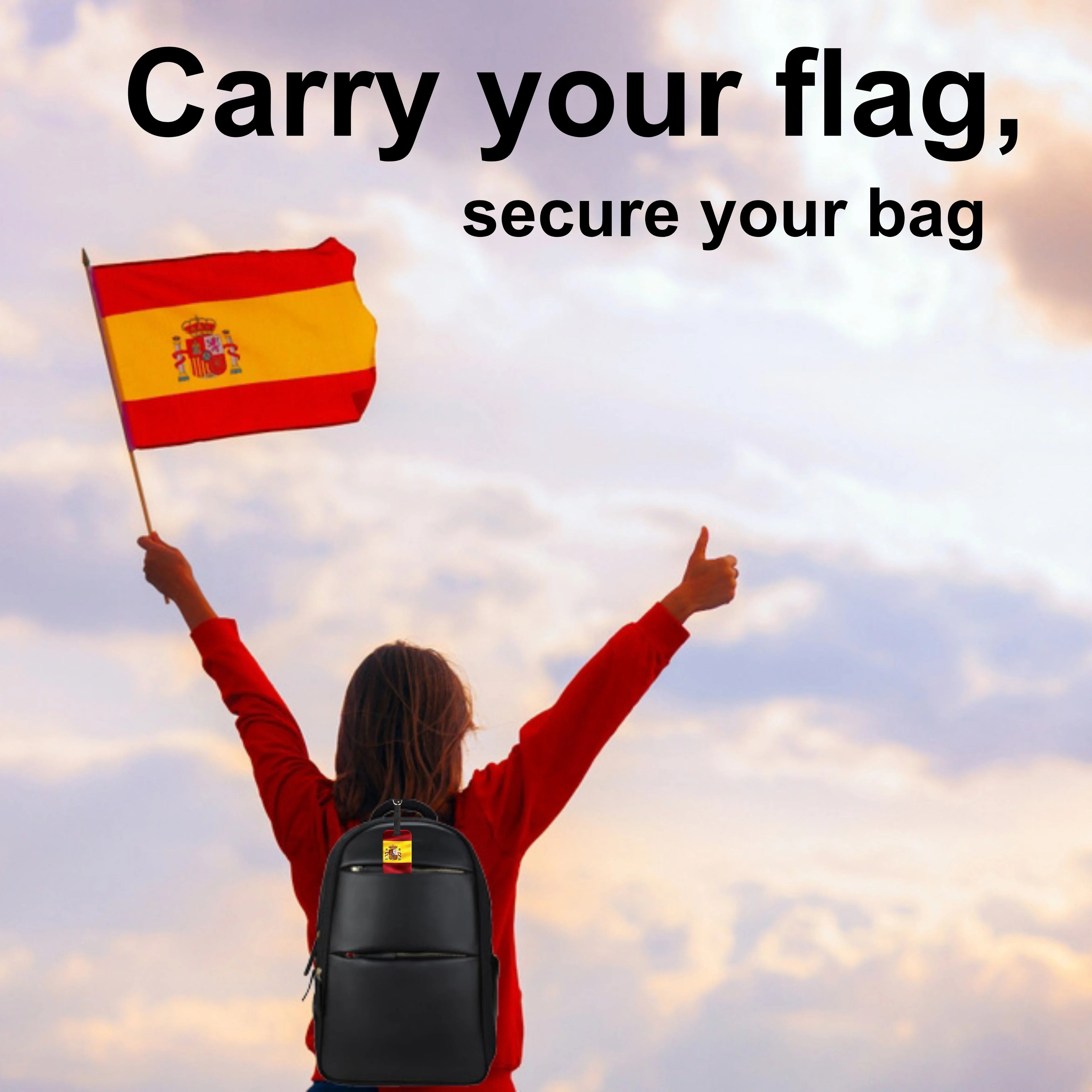 Smart Bag Security Tag - Spain Flag [Pack 2] Global Lost Recovery Service | 2800+ Airports worldwide
