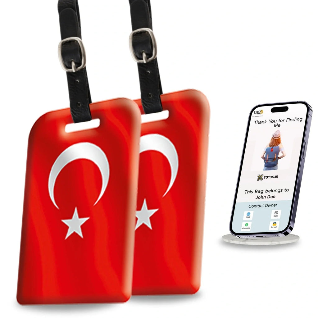 Smart Bag Security Tag - Turkey Flag [Pack 2] Global Lost Recovery Service | 2800+ Airports worldwide